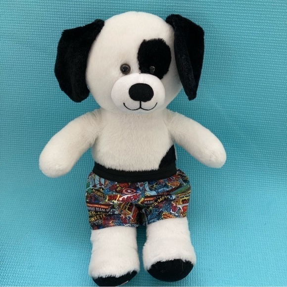 Build-A- Bear White and Black Puppy W/ Marvel Superhero Shorts - Picture 2 of 8